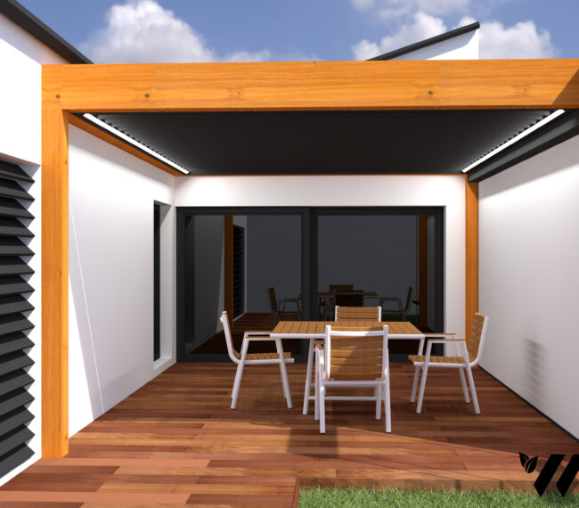 Drevená pergola s bioklimatickou strechou